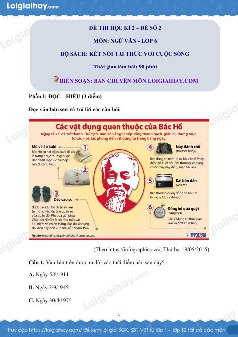 Đề thi học kì 2 Văn 6 Kết nối tri thức - Đề số 2
